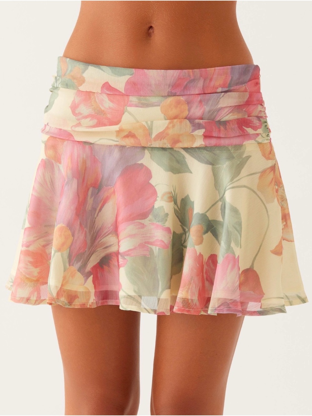 Peppermayo Cream Floral Mini Skirt with Pink and Green Accents